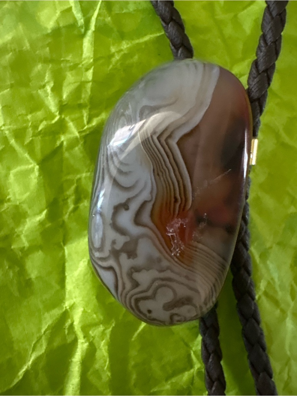 Natural Banded Agate Pendant Necklace in Brown and Cream Bolo Tie